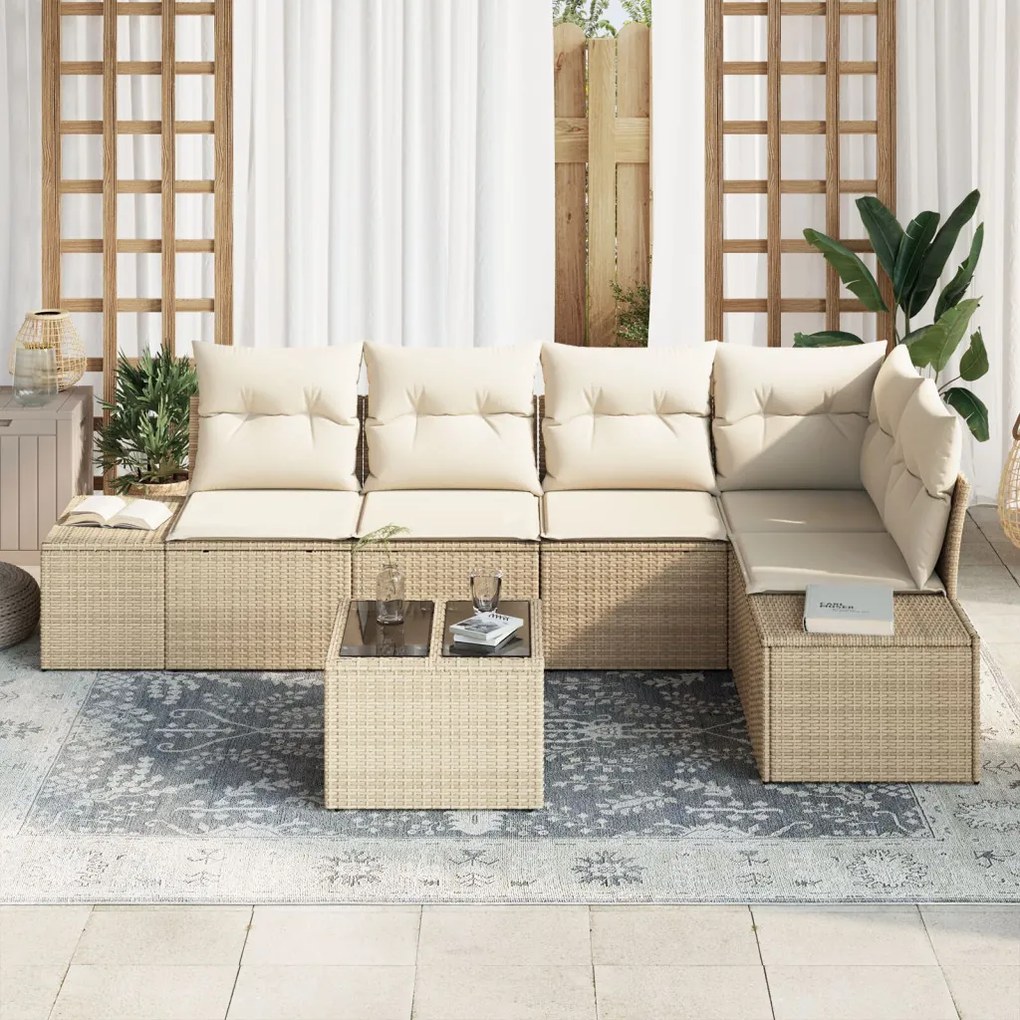 6 részes Kerti Kanapészett Párnákkal Barna Poly Rattan