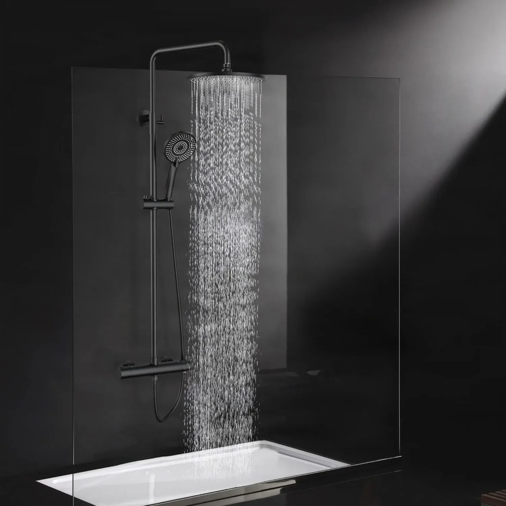 Termosztátos zuhanyrendszer ELITE EDITION BSE1603, 25 cm-es esőztető zuhanyfejjel, több színben, köztük króm és matt fekete kivitelben — Fekete