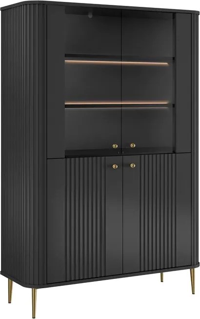 Vesper négyajtós vitrin 103 cm - fekete / arany lábak