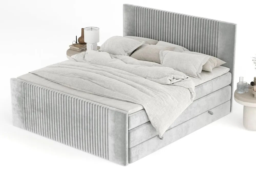 Világosszürke ágyneműtartós boxspring ágy 180x200 cm Bergamo – Maison de Rêve