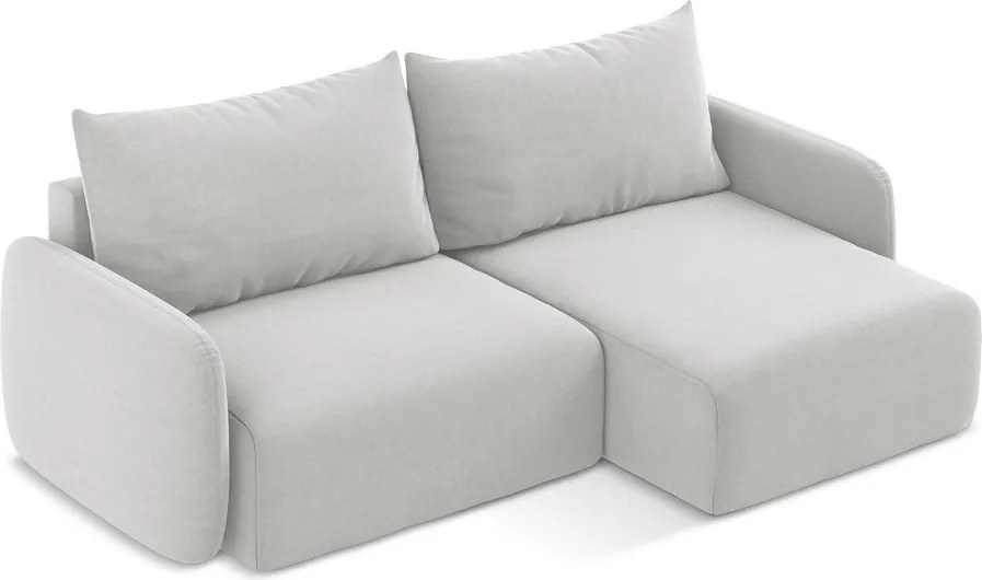 Világosszürke bársony kinyitható-tárolóhelyes sarokkanapé (jobb oldali-heverő résszel) Kalena – Makamii