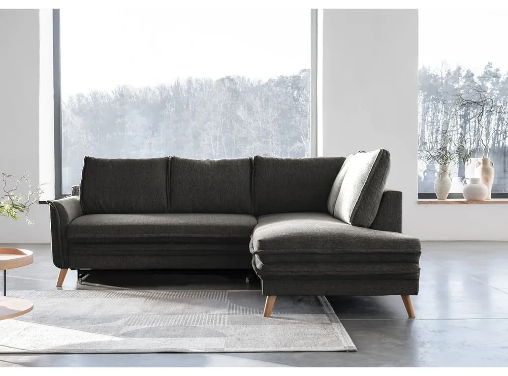Sötétszürke kinyitható sarokkanapé (jobb oldali) Charming Charlie – Miuform