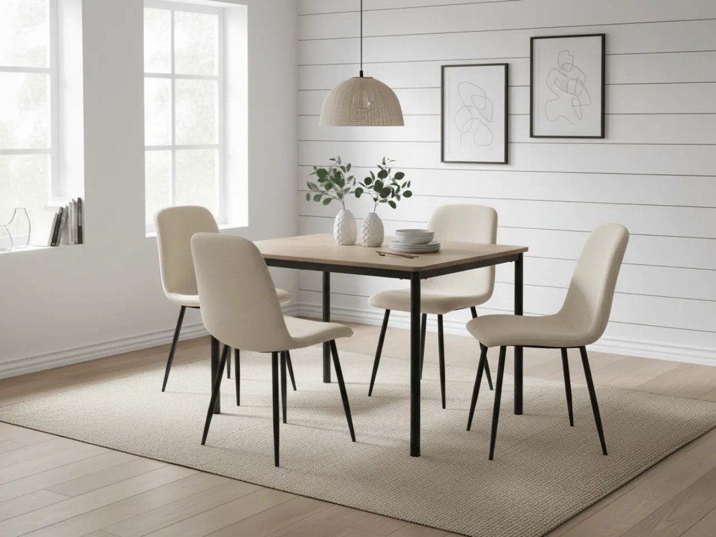 Étkező szett 1 + 4, CITY asztal 110x75 cm artisan tölgy + krémszínű RIFT étkezőszék fekete lábakkal