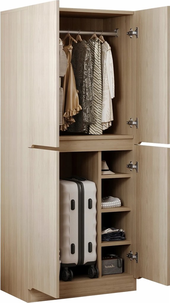 Szekrény 70 x 40 x 170 cm kétszárnyú ajtó, kis fa tárolórekeszekkel