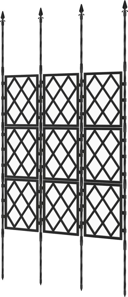 Outsunny összecsukható kerti támrács — PE-bevonatos acél kúszónövény-támogató, 85 x 2 x 197 cm, fekete | Aosom