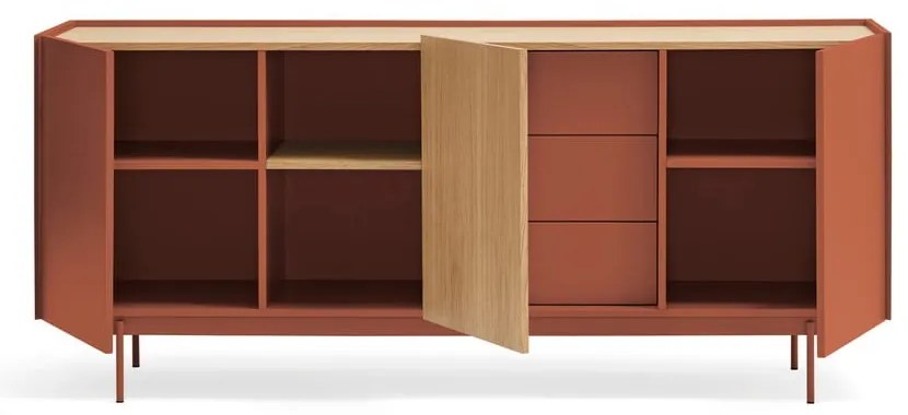 Téglavörös-natúr színű alacsony komód tölgyfa dekorral 180x78 cm Otto – Teulat