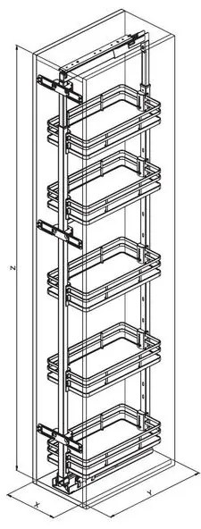 Konyhai fémrács, kamravasalat, 400mm, antracit, teljes kihúzású, csillapított záródás, 1215-1515mm, 4 kosár SIGE, Infinity Plus 260