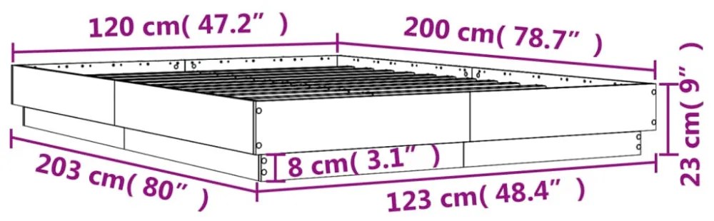 füstös tölgyszínű szerelt fa ágykeret 120 x 200 cm