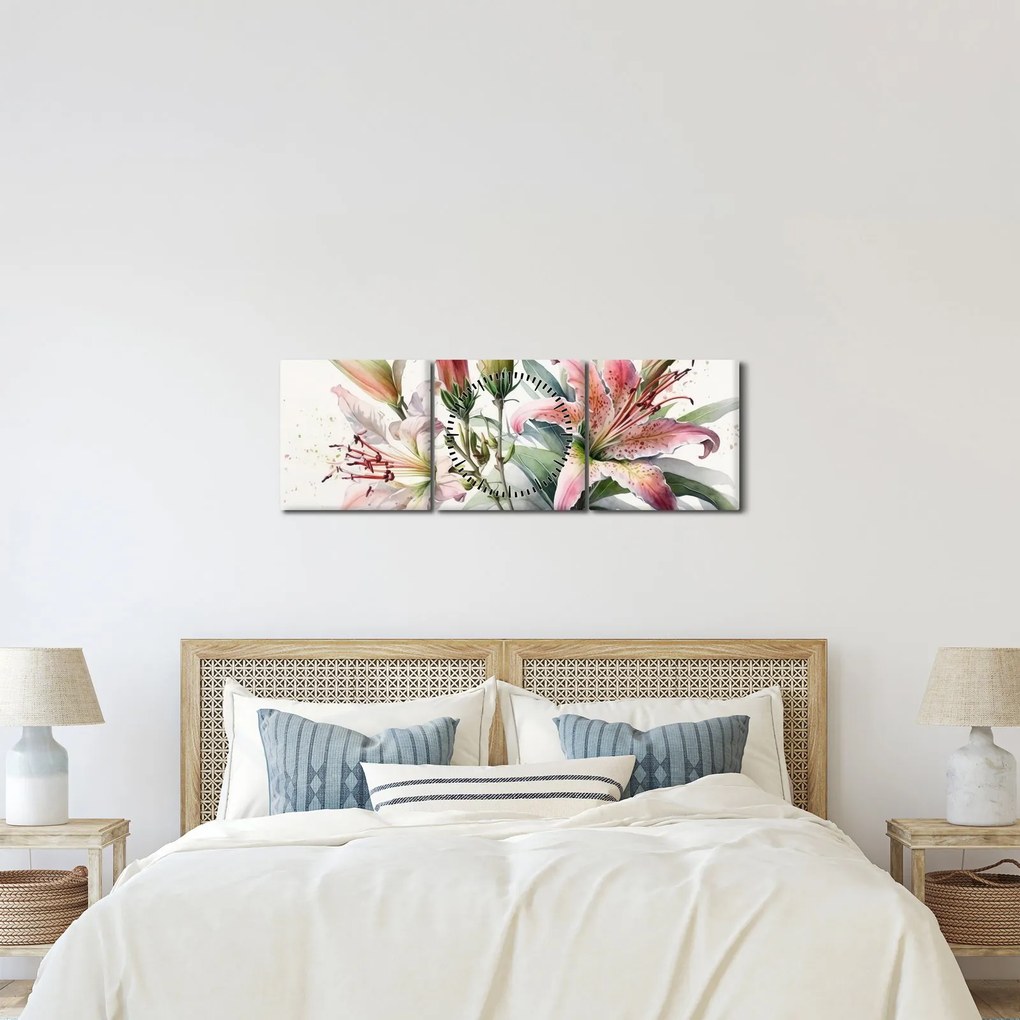 Kép - Liliomok, illusztrációk (órával) (90x30 cm)