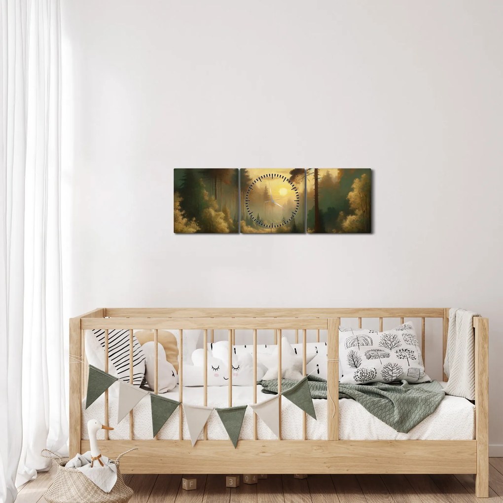 Kép - Napfény az erdőben (órával) (90x30 cm)