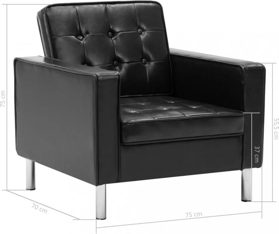 fekete műbőr fotel 75 x 70 x 75 cm