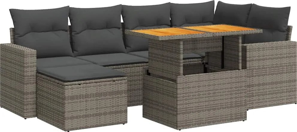 vidaXL 7 részes szürke polyrattan kerti ülőgarnitúra párnákkal