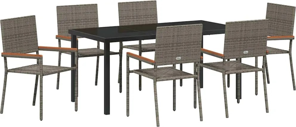 vidaXL Kert étkező szett párnával 7 pcs Szürke polirattan