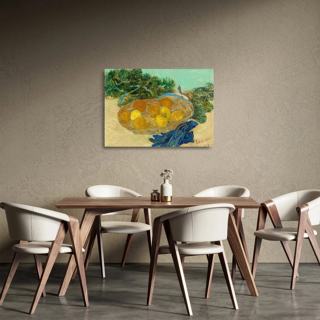 Üveg kép - Vincent van Gogh, Still Life of  Oranges and Lemons with  Blue Gloves, reprodukciók (70x50 cm)