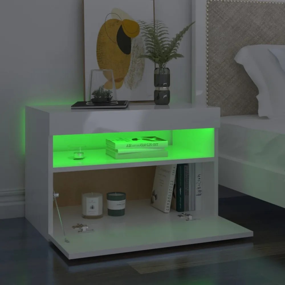 magasfényű fehér TV-szekrény LED-lámpákkal 60 x 35 x 40 cm