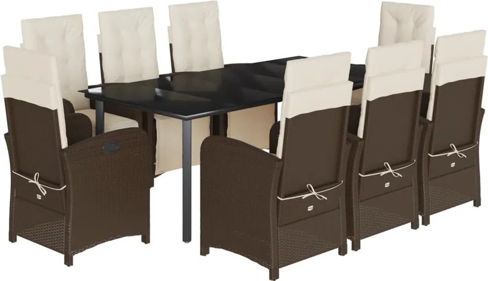 vidaXL 9 részes barna polyrattan kerti étkezőgarnitúra párnákkal