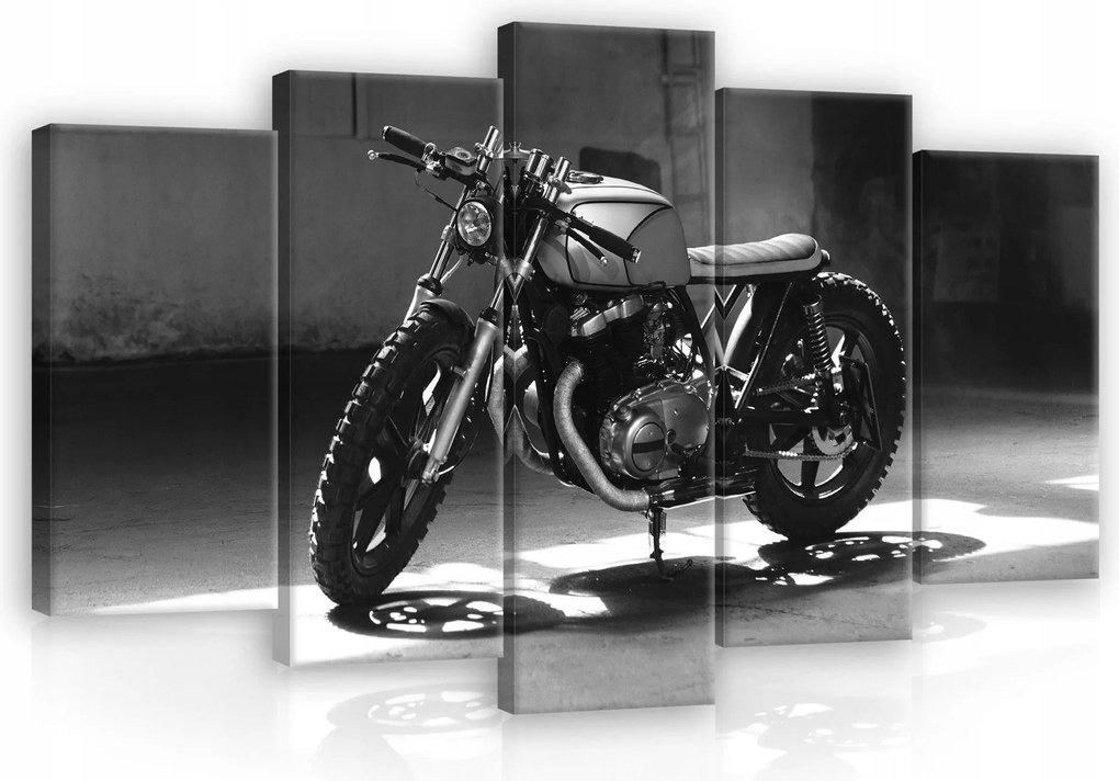 Vászonkép 100x60 Motorkerékpár Cafe Racer Custom Fekete-fehér Minimalizmus Retro stílus