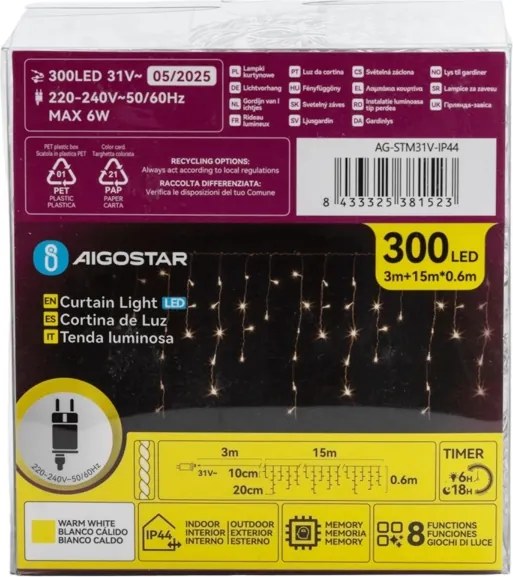 Aigostar - LED Kültéri dekoratív lánc 75xLED/6W/230V 15x0,6m IP44 meleg fehér