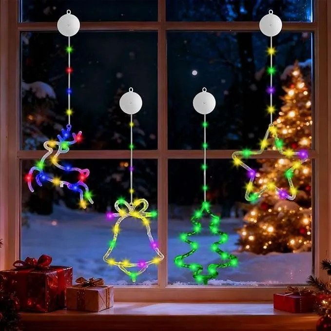 LED-es karácsonyi ablaklámpa tapadókorongokkal 8 üzemmód 54cm 4db mix