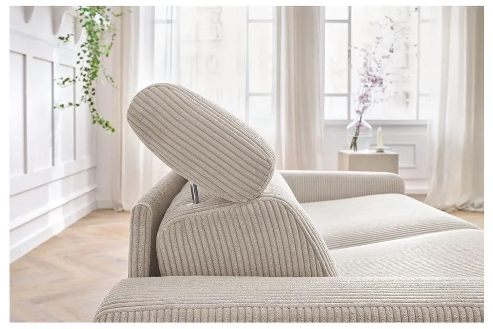 Krémszínű kordbársony kinyitható kanapé 215 cm Monaco – Bobochic Paris
