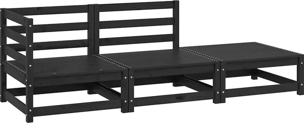 vidaXL 3 részes fekete tömör fenyőfa kerti ülőgarnitúra