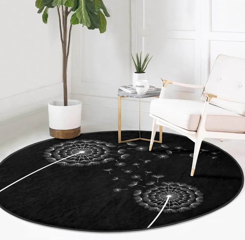 Fekete mosható-robotporszívóval tisztítható kerek szőnyeg ø 120 cm Comfort – Mila Home