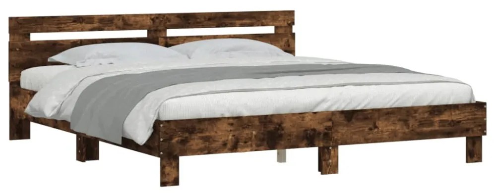 füstös tölgy színű szerelt fa ágykeret fejtámlával 200 x 200 cm