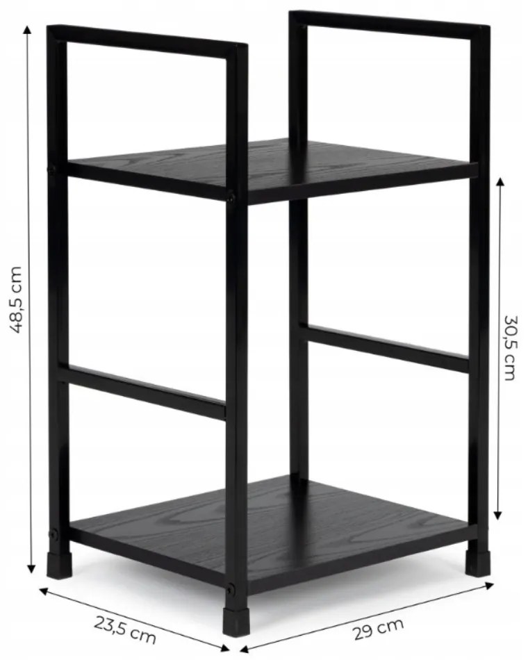 Intenso Home 2 szintes nyitott könyvespolc / éjjeliszekrény 29 x 48cm (Fekete) | Univerzális tároló állvány fém lábakkal