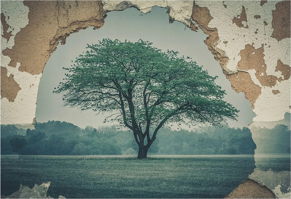 Flizelin tapéta Divatos 3D fali ragasztóval Magányos fa 152x104 Ragasztó