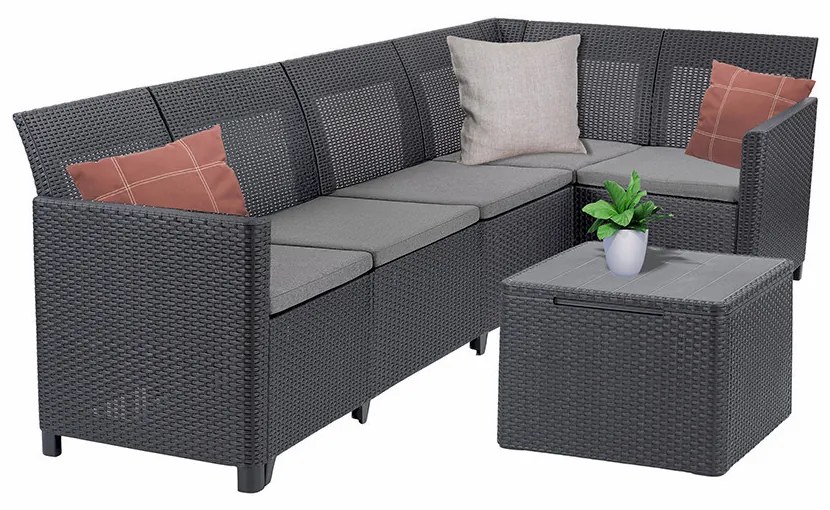 Claire VIII 5 személyes sarokgarnitúra párnatartós asztallal