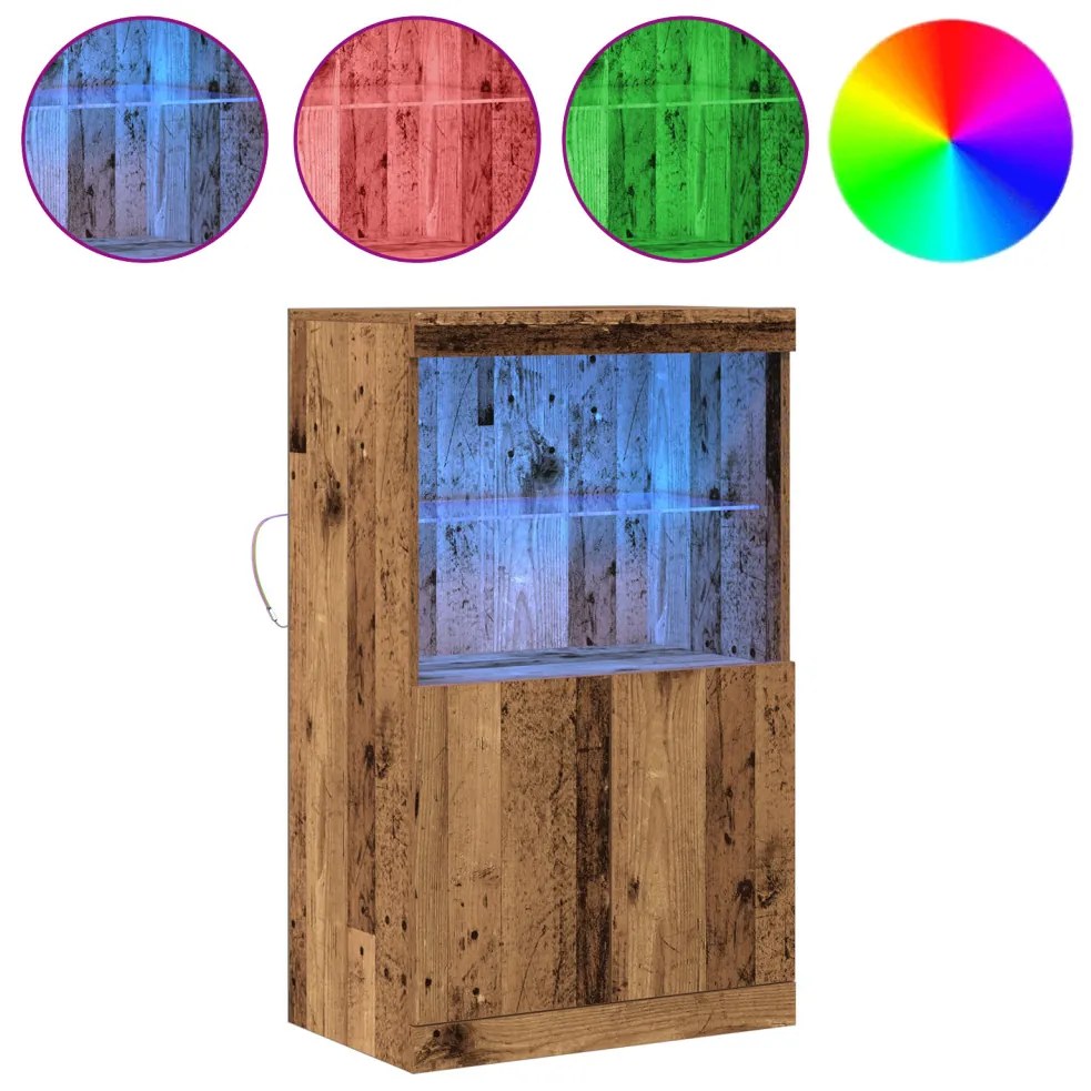 LED világítással ellátott oldalszekrény Régi fa 60x37x100 cm