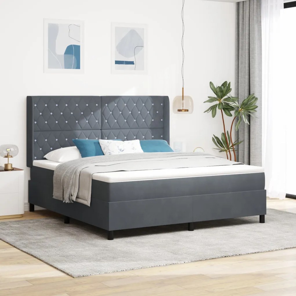 Boxspring Ágy Mattal Sötétszürke 180x200 cm Bársony