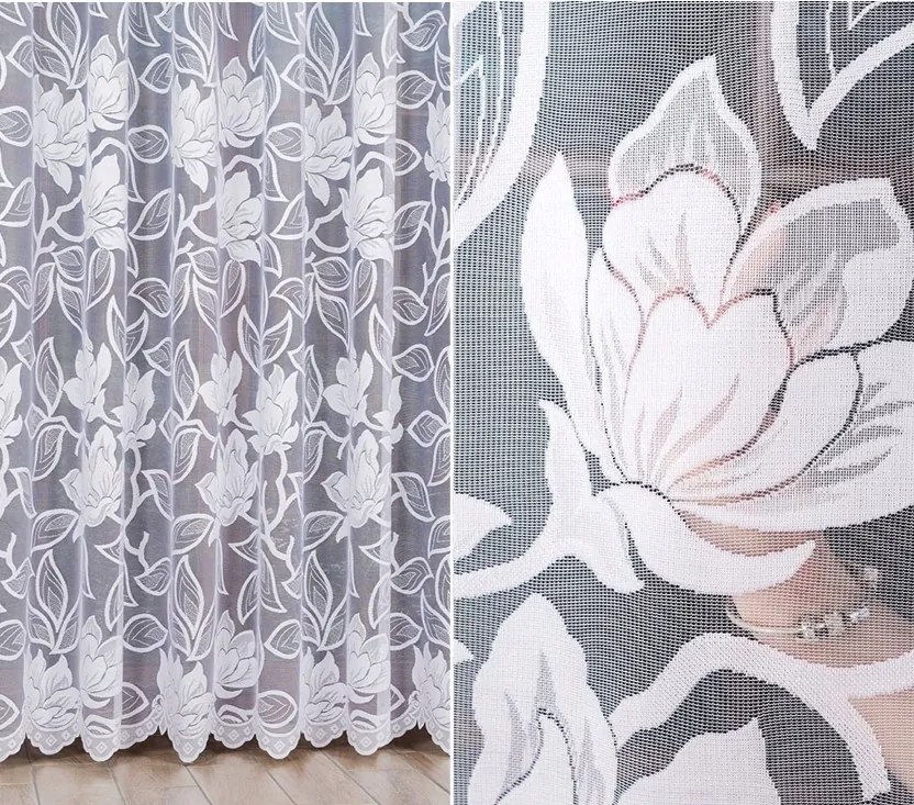 Jacquard mintás függöny 023338, 400x300cm egyenes, virágmintás (szegélyekkel)