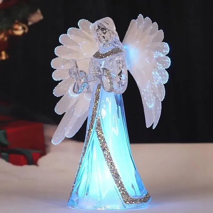 Angyal Színváltó dekoráció optikai szálas angyal figura 24 cm