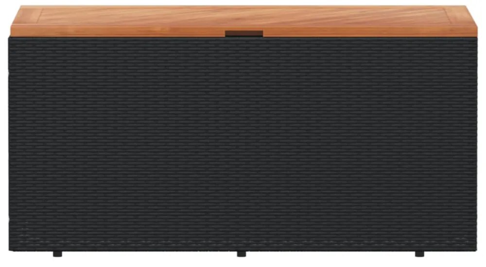 fekete polyrattan és akácfa kerti tárolóláda 110 x 50 x 54 cm