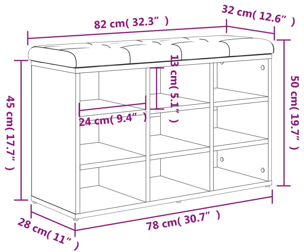 füstös tölgy színű szerelt fa cipőpolc 82 x 32 x 50 cm