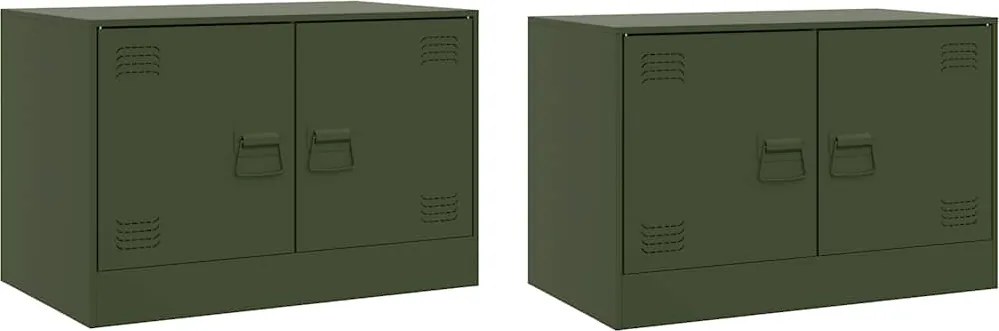 vidaXL 2 db olívazöld acél TV-szekrény 67 x 39 x 44 cm