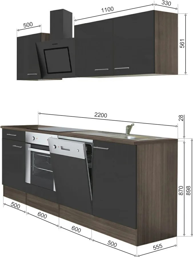Yorki 220 konyhabútor yorki tölgy korpusz,selyemfényű antracit fronttal alsó sütős elemmel