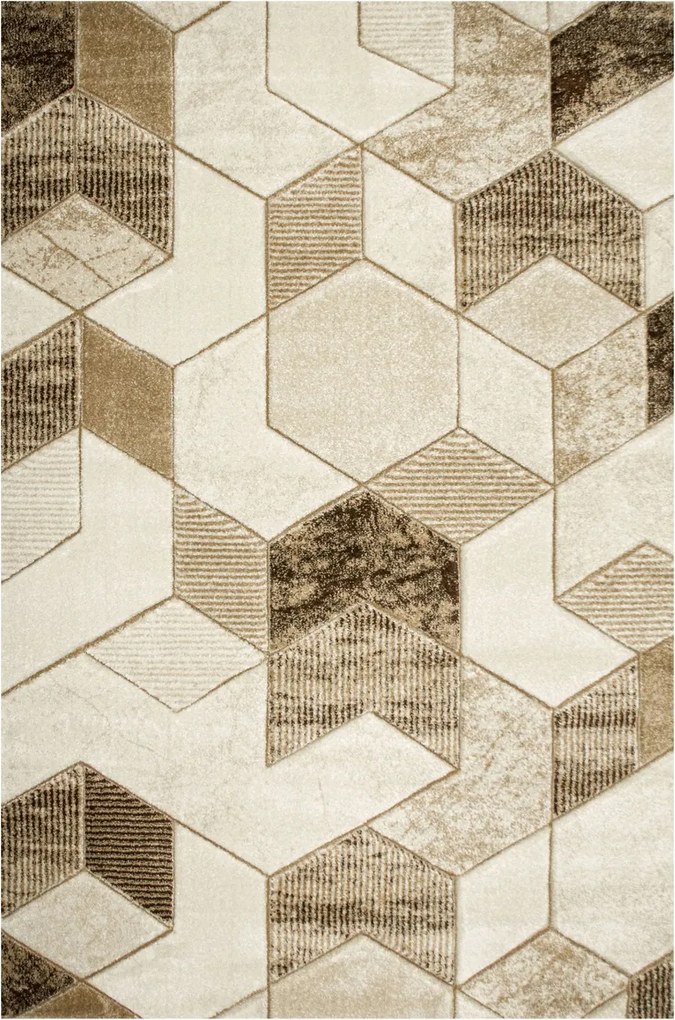 120x170 cm Amelia Szőnyeg Puha Sűrű Bézs Krémbarna Geometrikus