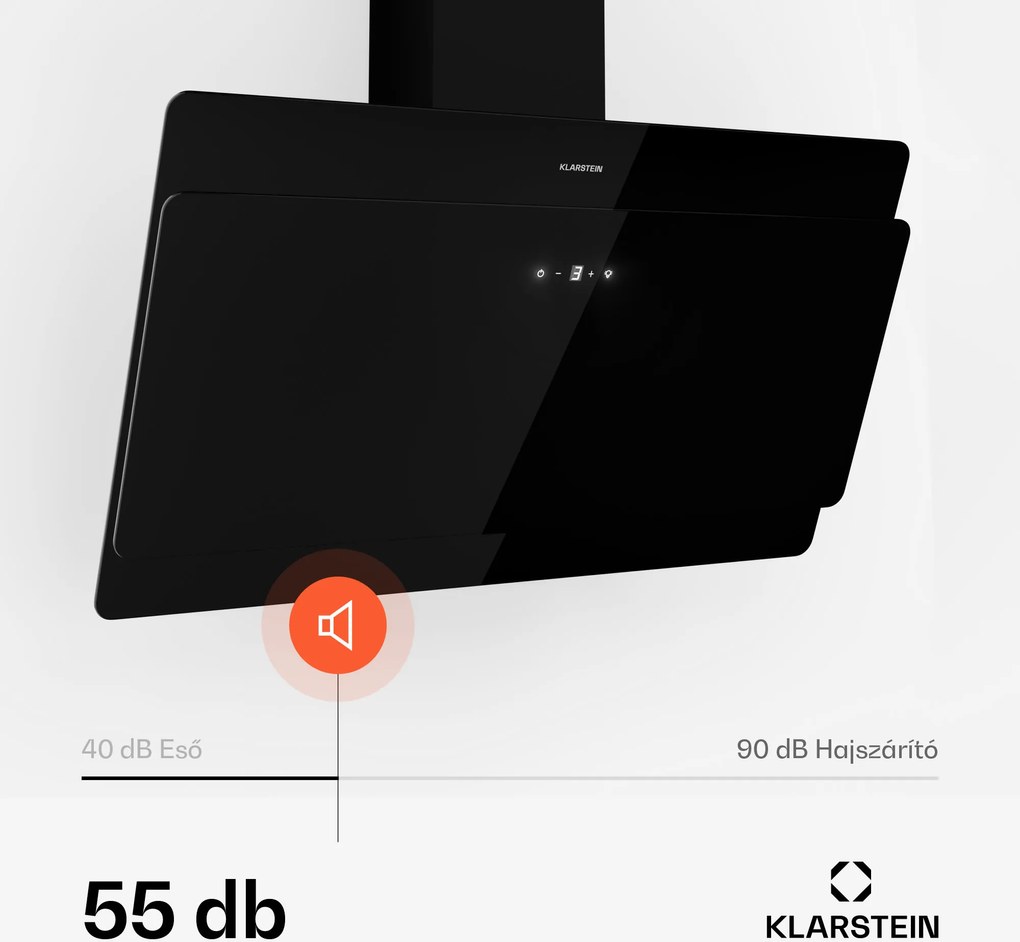 Klarstein Aurica 90, páraelszívó, 90 cm, 620 m³/ó, LED, érintőképernyős, üveg, fekete