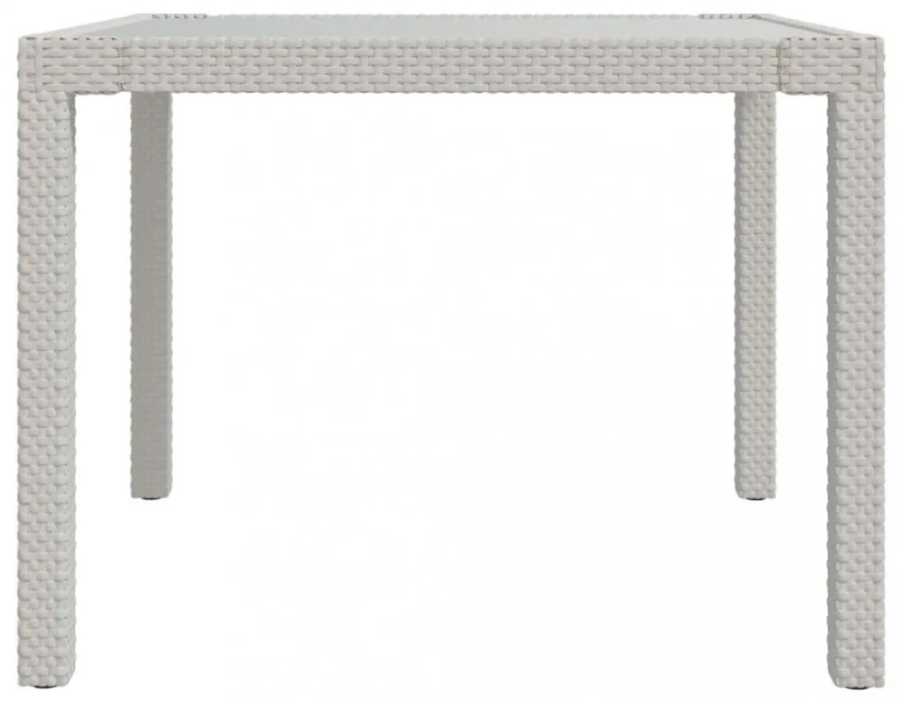 fehér polyrattan és edzett üveg kerti asztal 90 x 90 x 75 cm