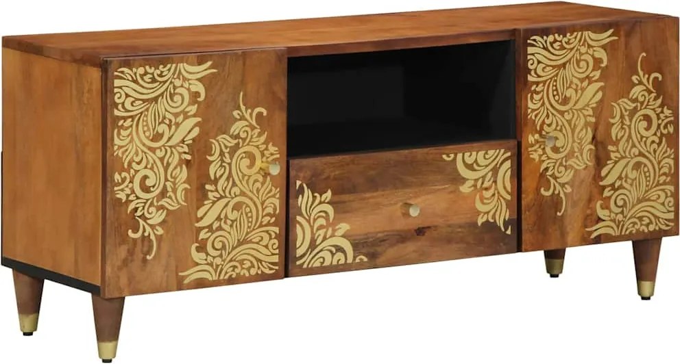 vidaXL TV szekrény fiókkal Méz barna 105 x 33 x 46 cm Tömör Mangófát