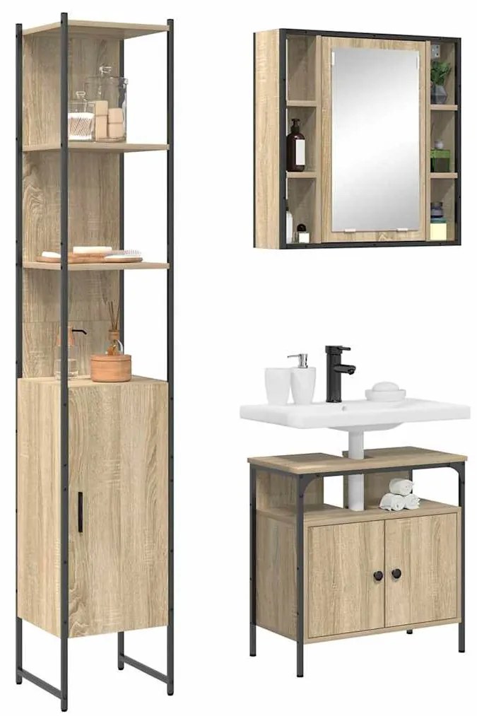 Fürdőszoba bútor szett 3 pcs sonoma tölgy 33 x 33 x 185.5 cm