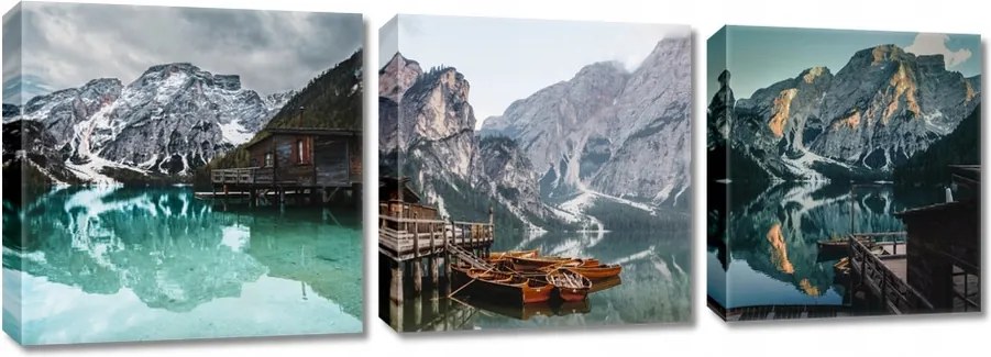 Vászonkép Triptichonok 3x 30x30 Hegyi táj Tó