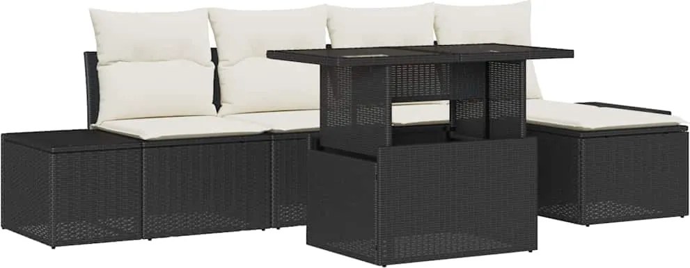 vidaXL Kerti Kanapé Szett tárolóval 6 pcs Fekete Poli rattan