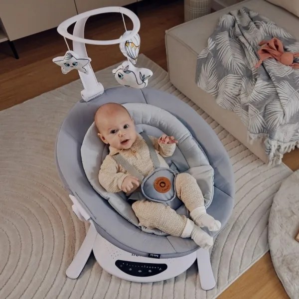 Lionelo - BELLA bébi ringató Grey Concrete, dallammal + távirányító