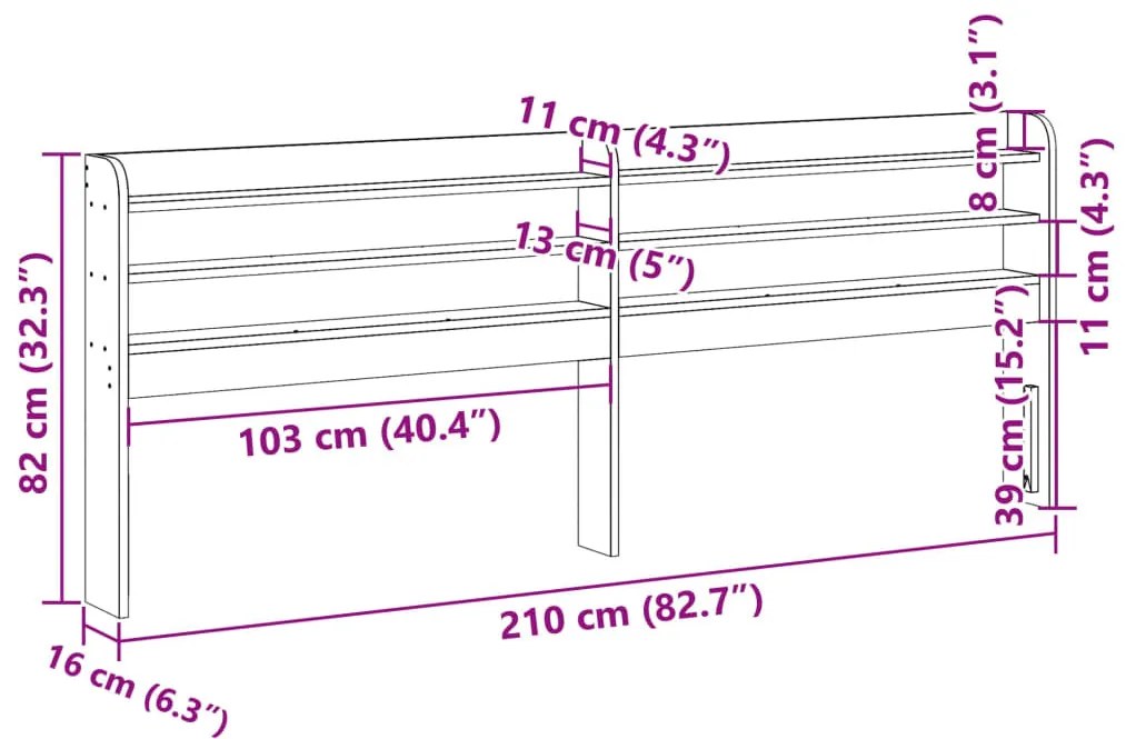 tömör fenyőfa fejtámla polccal 200 cm