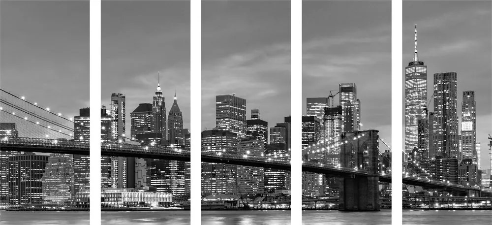 5-részes kép csodás Brooklyn híd fekete fehérben