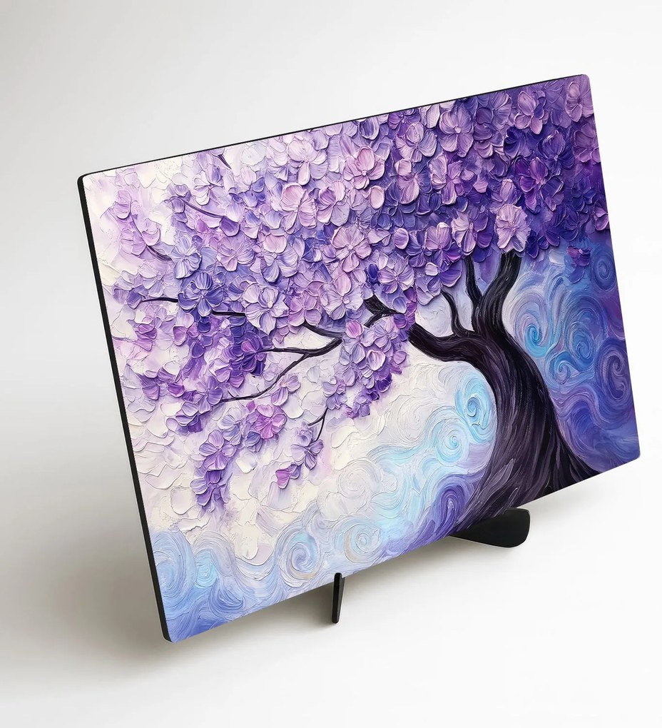 DUBLEZ | Lila falikép – Virágba borult fa motívummal