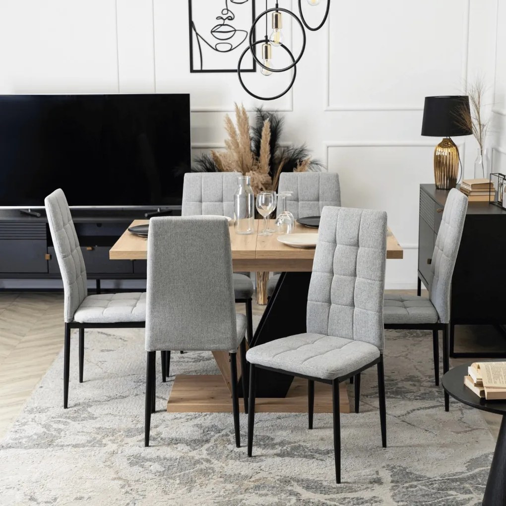 Étkezőgarnitúra 6 db székkel. Bővíthető étkezőasztal CLARK 120-160 cm 6 db. Étkezőszékkel. TEX